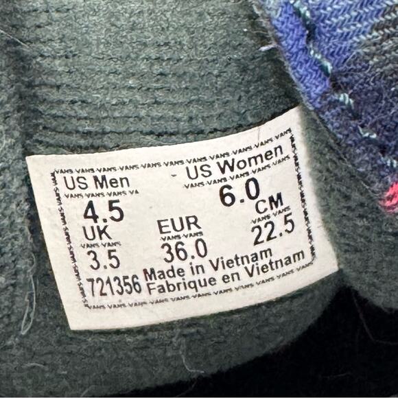 VANS / green red blue tartan plaid classic high top lace up sneakers / 6 - Picture 8 of 9